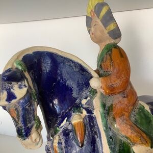 Large Sancai Pottery Sculpture (Horse and Rider)